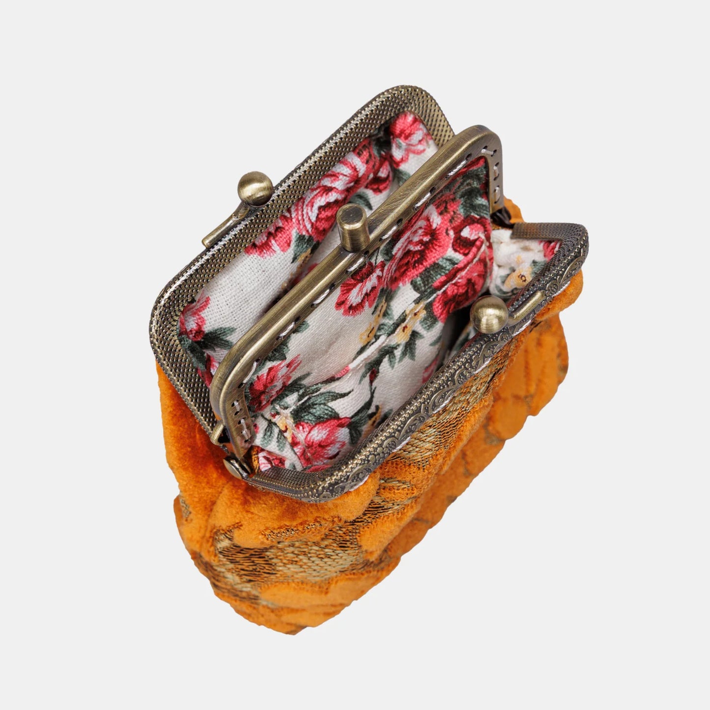 Burnout Velvet Orange Double Kiss Clasp Coin Purse