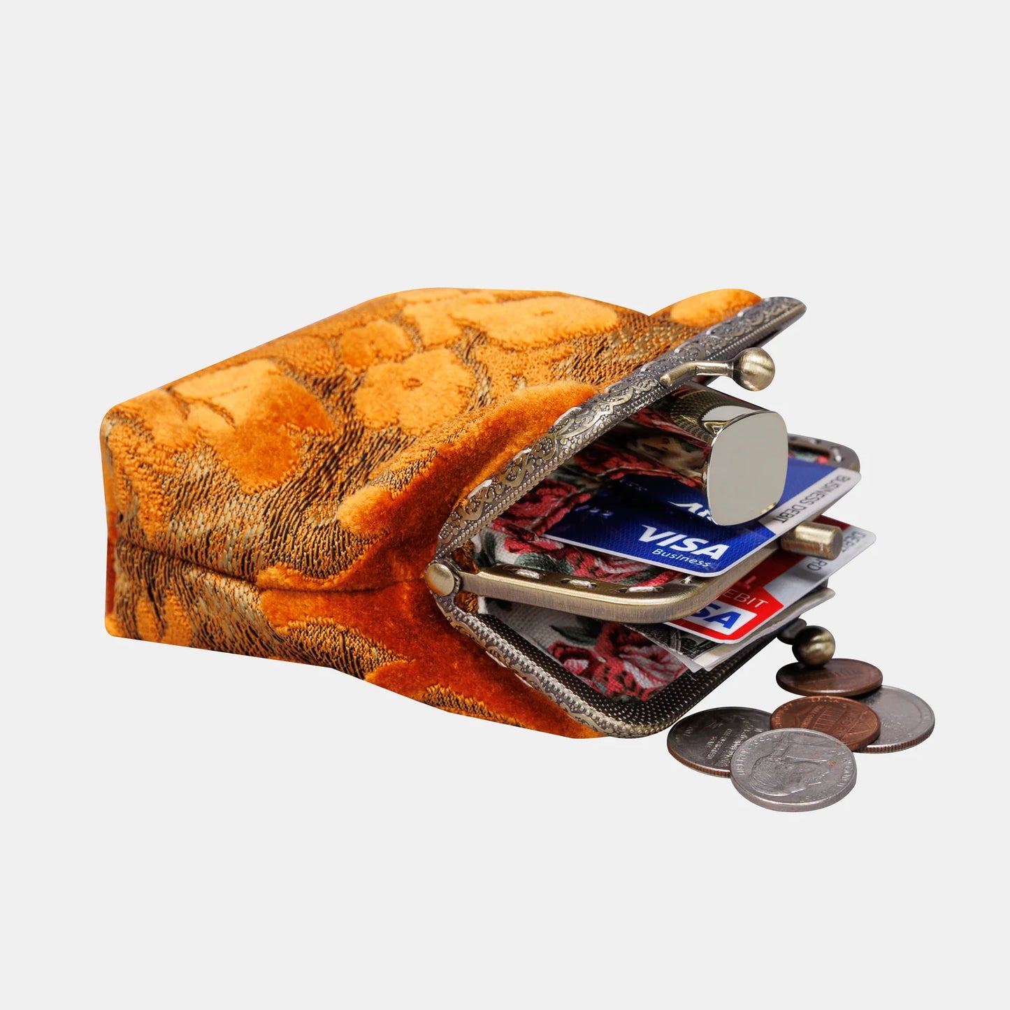 Burnout Velvet Orange Double Kiss Clasp Coin Purse