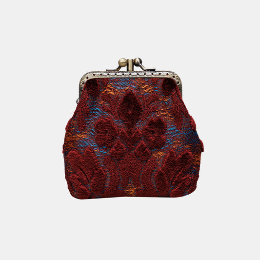 Burnout Velvet Red Wine Double Kiss Clasp Coin Purse