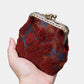 Burnout Velvet Red Wine Double Kiss Clasp Coin Purse