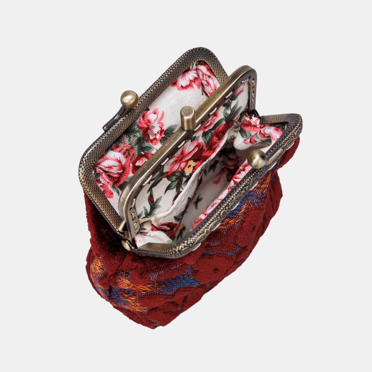 Burnout Velvet Red Wine Double Kiss Clasp Coin Purse