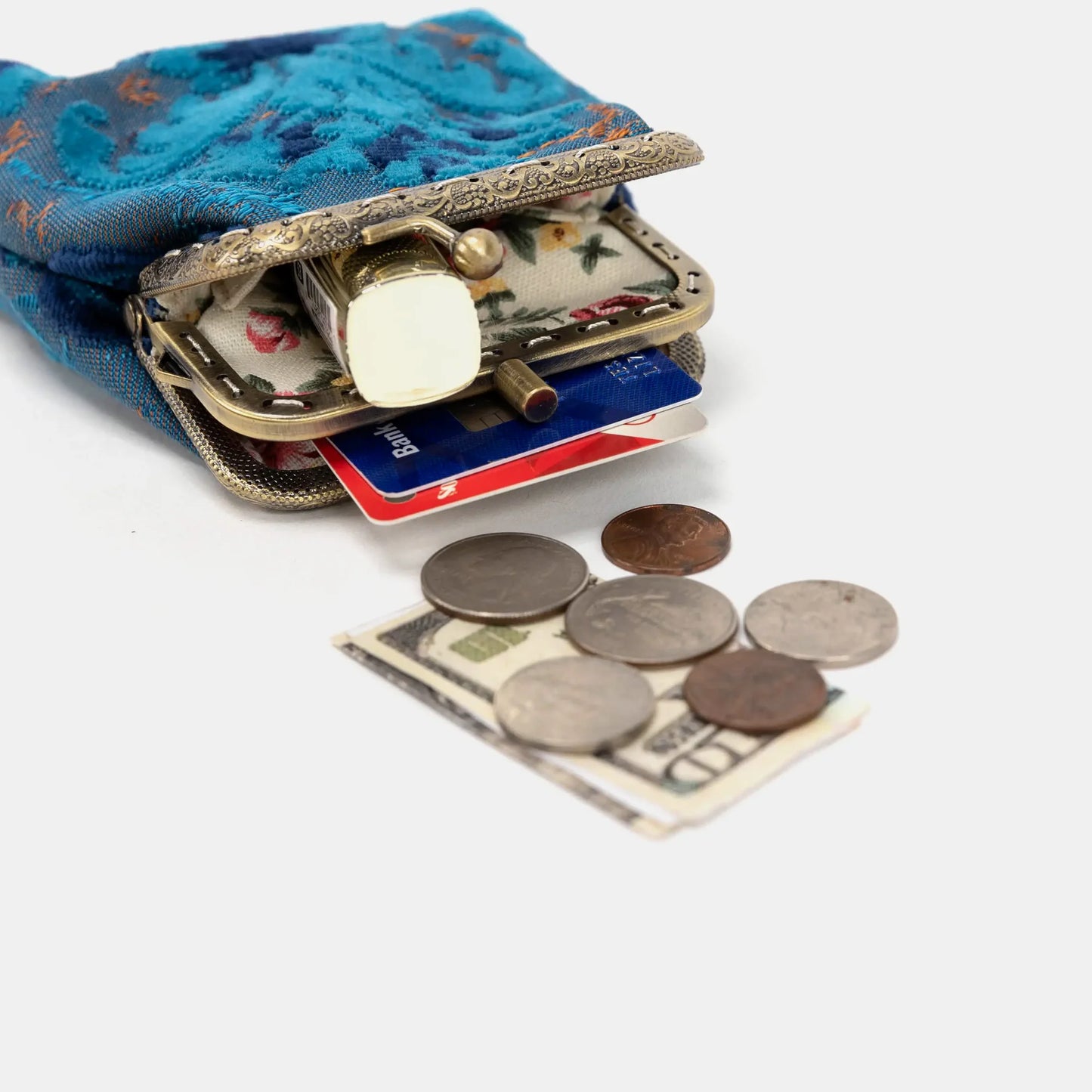 Burnout Velvet Revival Aqua Double Kiss Clasp Coin Purse (IN STORE)