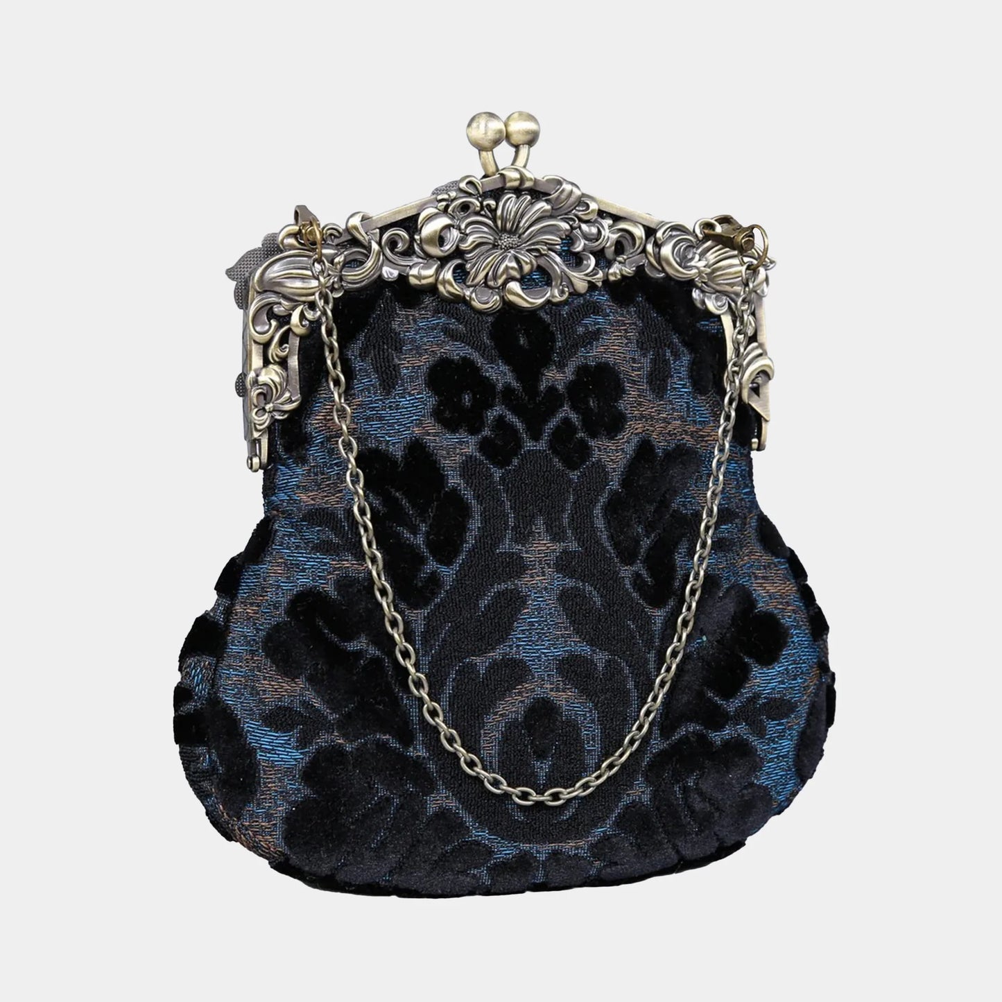 Burnout Velvet Black Chatelaine Purse Large