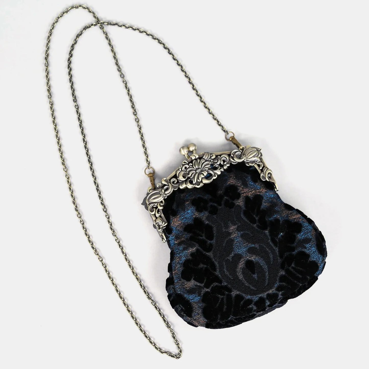 Burnout Velvet Black Chatelaine Purse Large