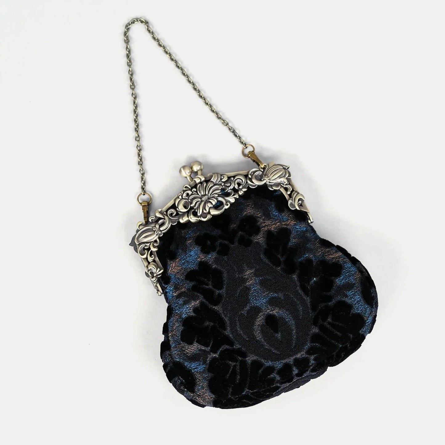 Burnout Velvet Black Chatelaine Purse Large