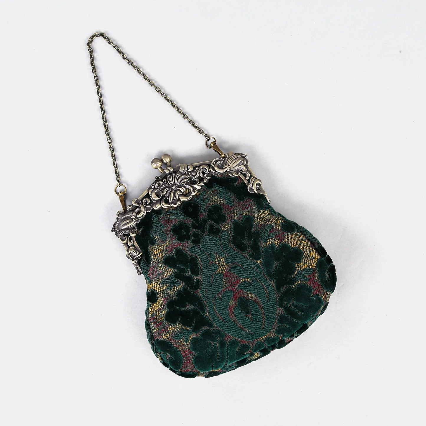 Burnout Velvet Jade Green Chatelaine Purse Large