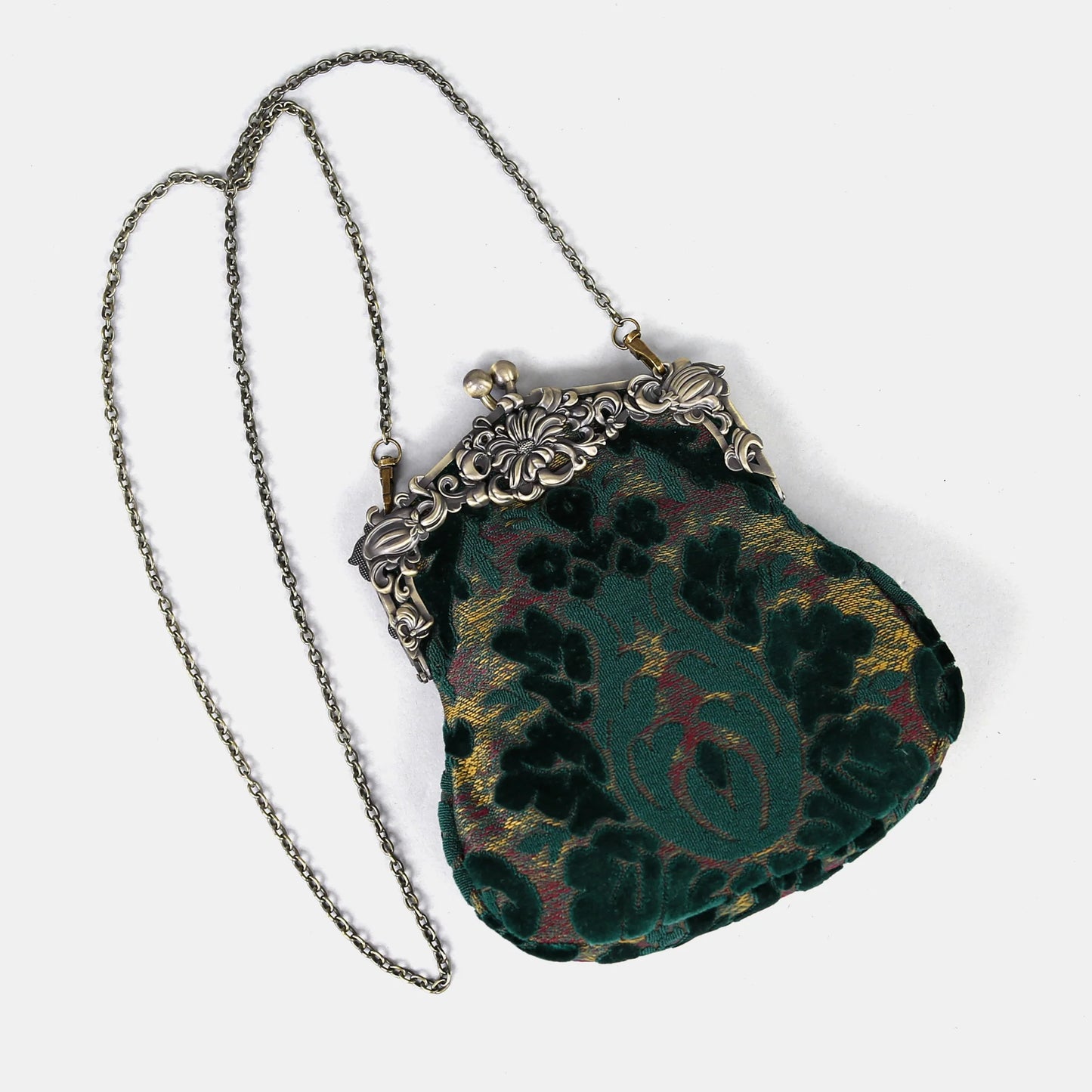 Burnout Velvet Jade Green Chatelaine Purse Large