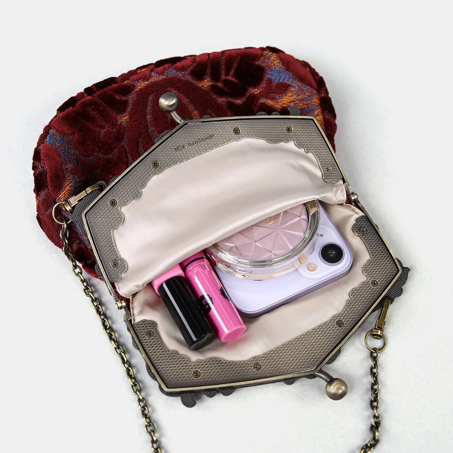 Burnout Velvet Wine Chatelaine Purse Large
