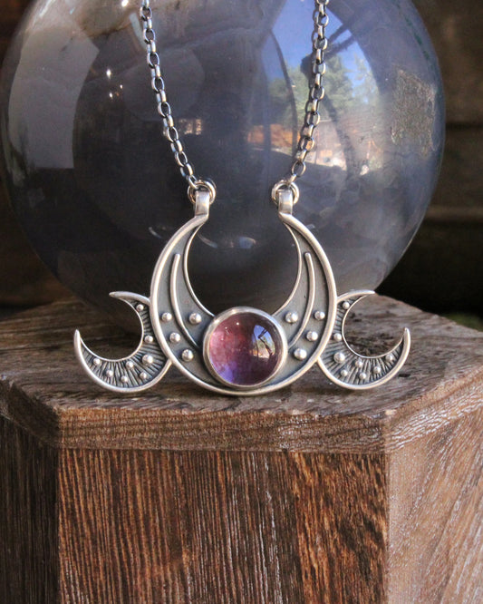Triple Moon Goddess Necklace // Amethyst