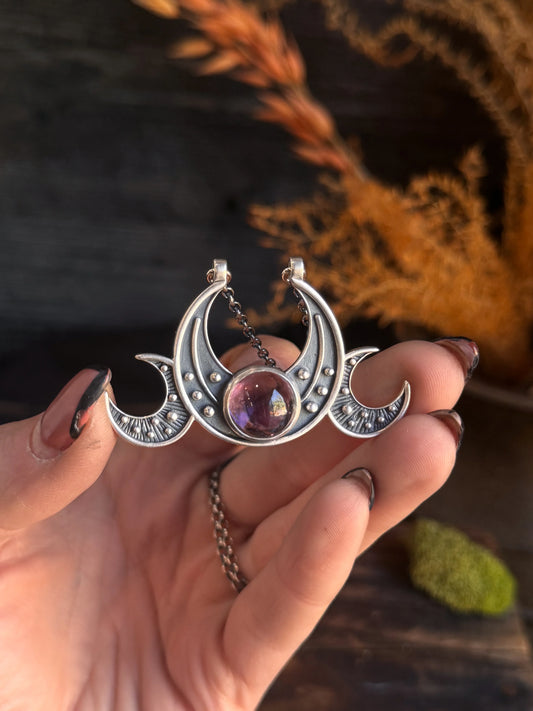 Triple Moon Goddess Necklace // Amethyst