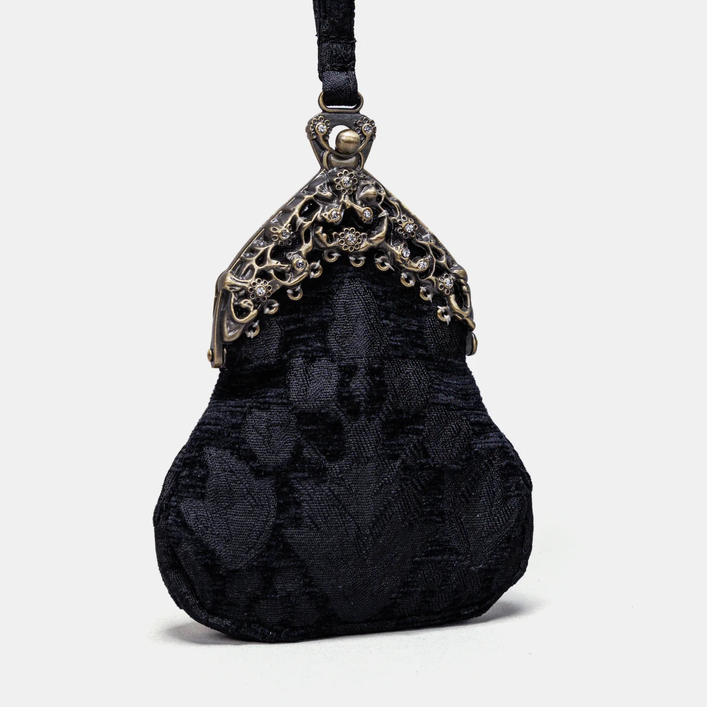 Victorian Blossom Black/Black Chatelaine Purse Wristlet Bag