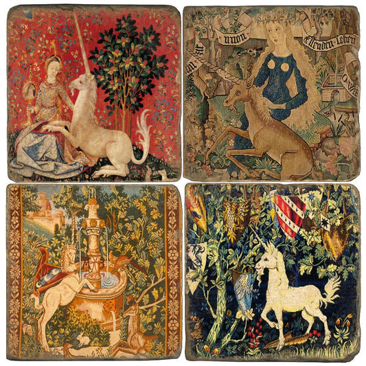 Medieval Unicorns - Tumbled Marble Coasters Set/4