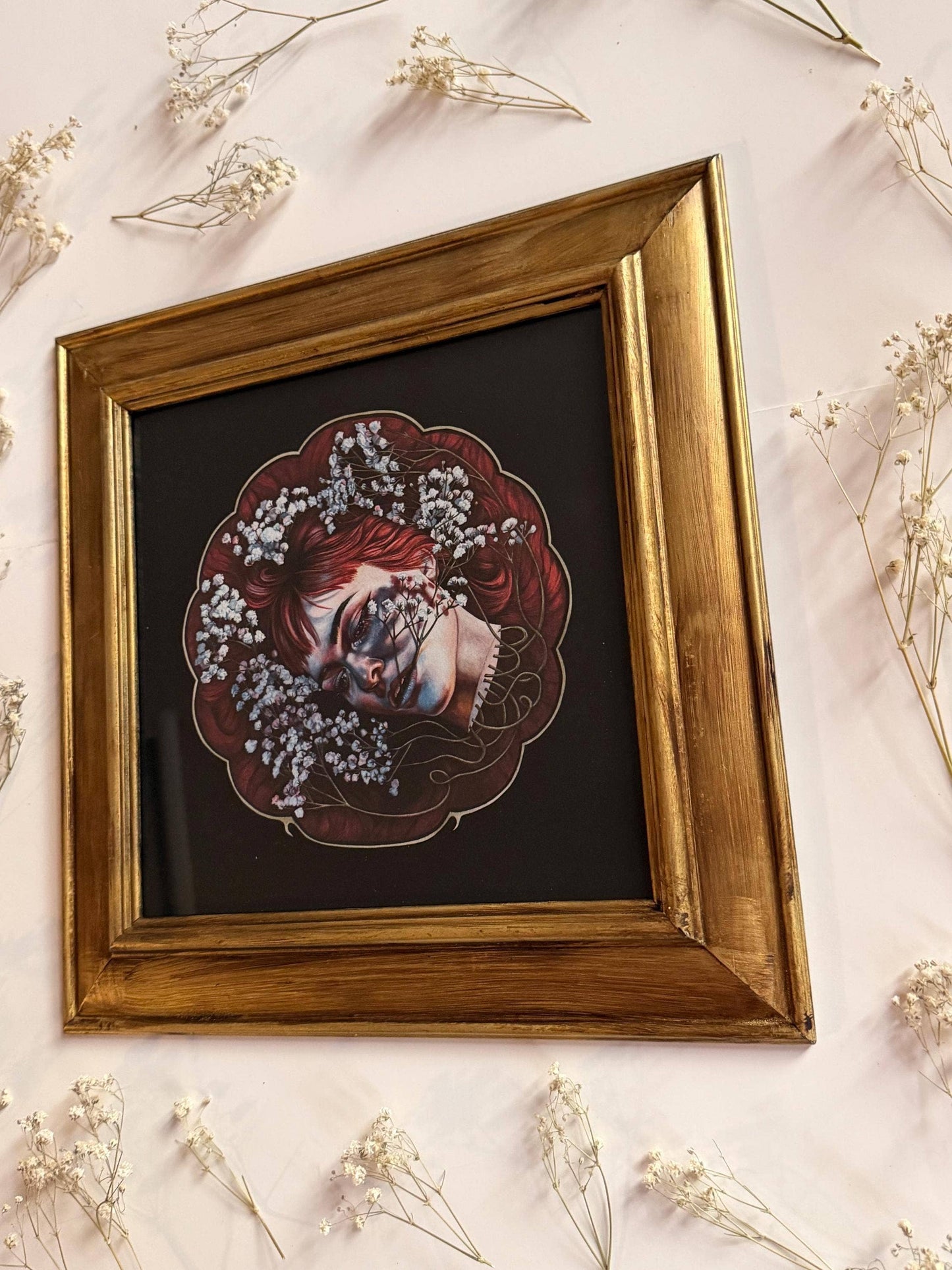Framed Red Surreal Gothic Portrait Watercolor Print - All In My Head
