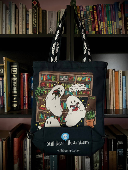 Haunt the Local Library Tote by Still Dead Art