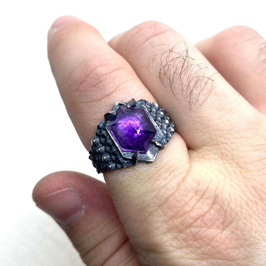 Amethyst Snake Scale Ring - Sterling Silver (size 10.5) - Nocturne LLC