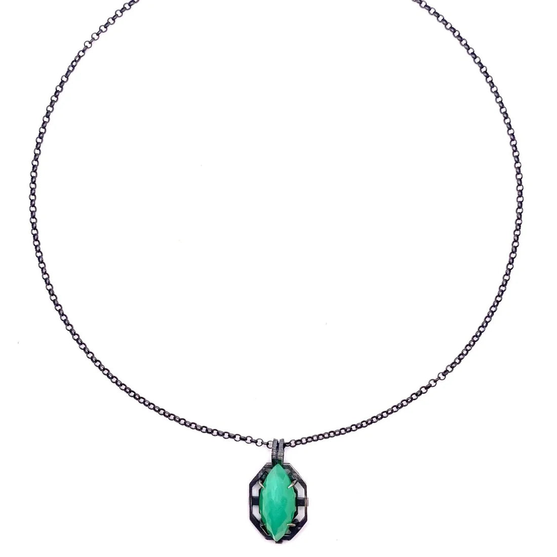 Amulet of Veiled Divinity in Sterling and Chrysoprase