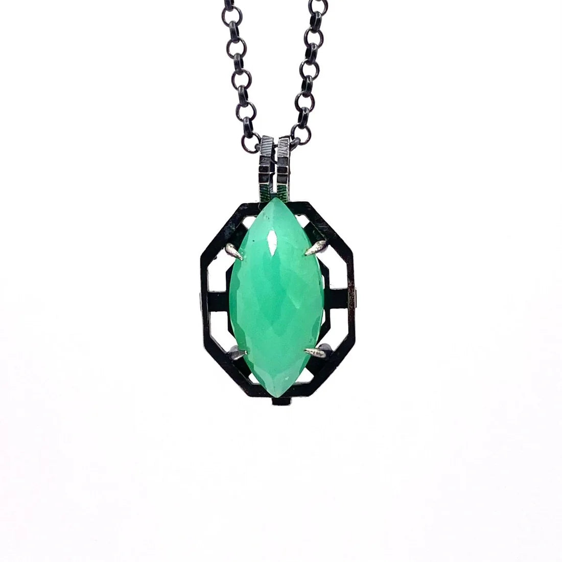 Amulet of Veiled Divinity in Sterling and Chrysoprase