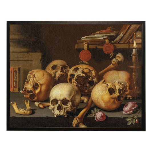 Vintage oil reproduction of skulls: 8" X 10", Gold Frame