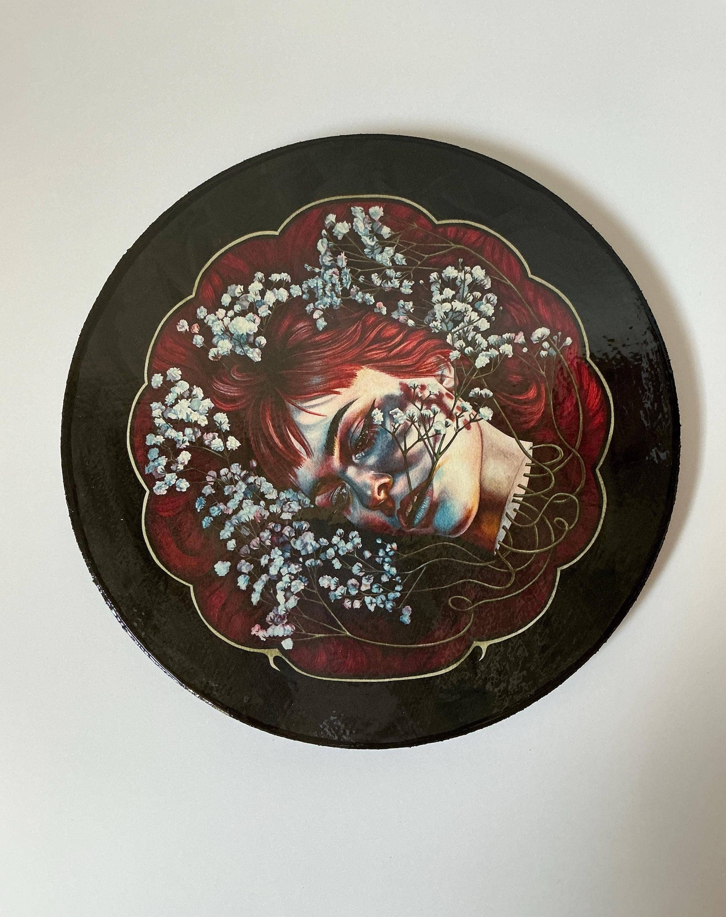All in my Head - Dark Surreal Rose Watercolor on Wood Panel