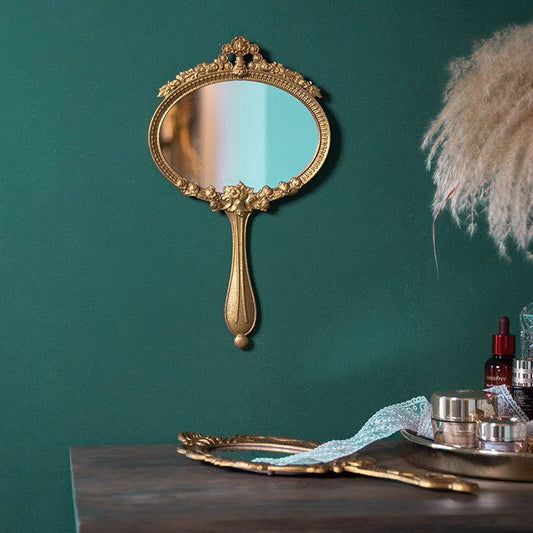 French Vintage Wall Mirror with Handle (Wide Oval)