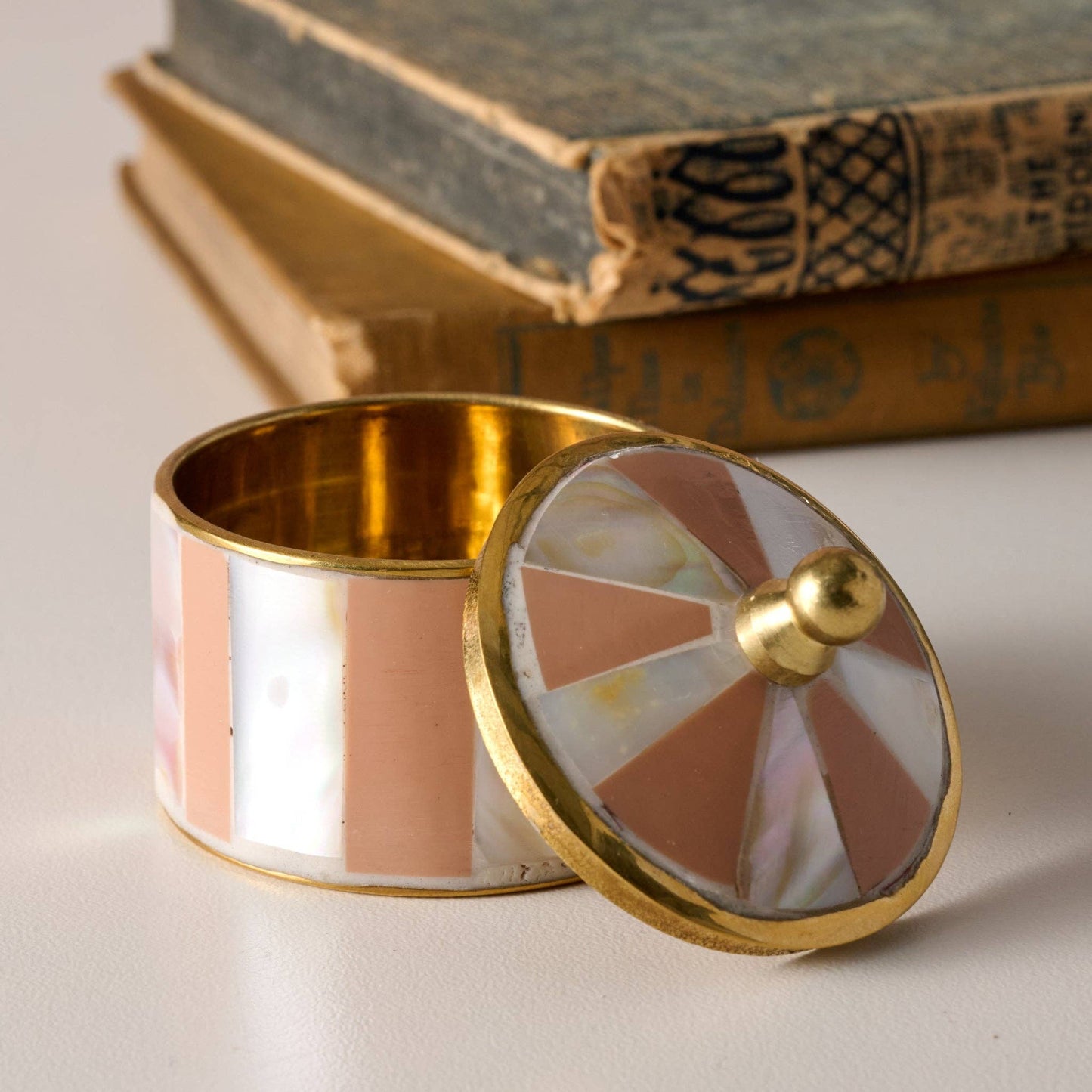 Peach & Cream Mother of Pearl Circus Tent Trinket Box