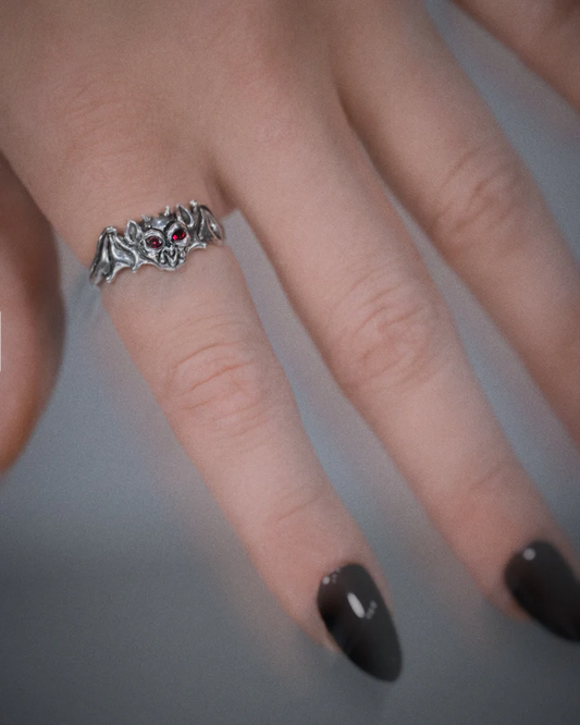 Baby Gargoyle Ring w Garnet Eyes