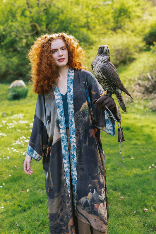 Wild Beauty Opera Duster Bamboo Kimono Robe with Peacock