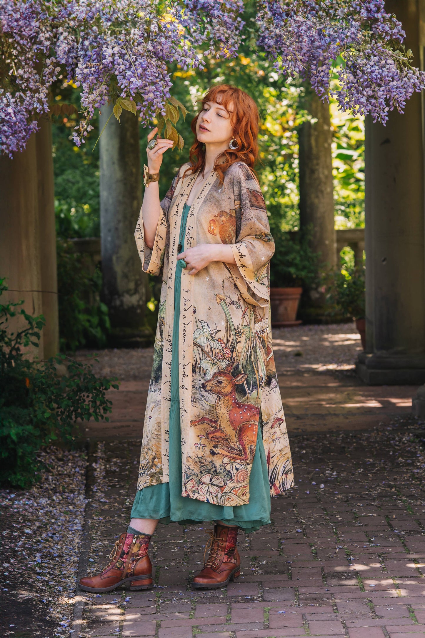 Lovelight Opera Duster Kimono Robe w/woodland deer & swallow