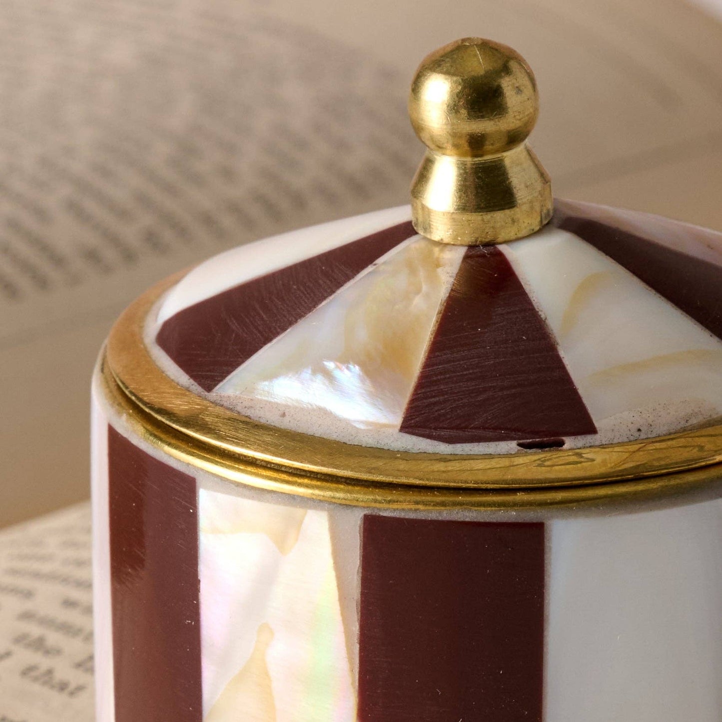 Burgundy and Cream Mother of Pearl Circus Tent Trinket Box