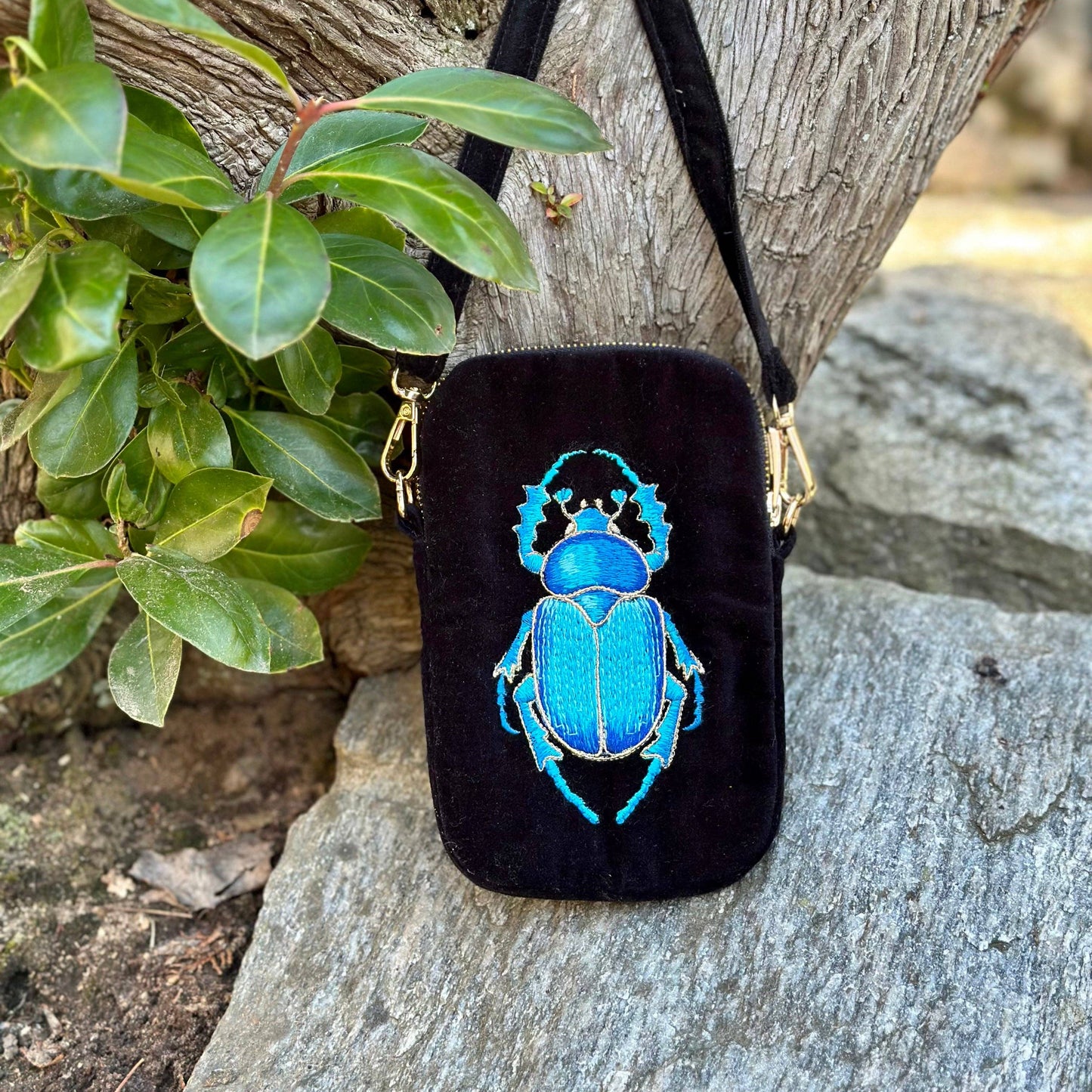 Beetle - The Guardian Embroidered Velvet Cell & Sunnies Pouch