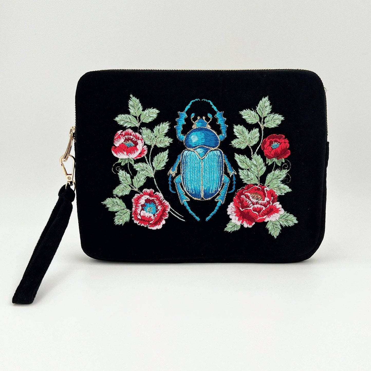 Beetle and Flowers - Sanctuary Embroidered Velvet Everything Pouch