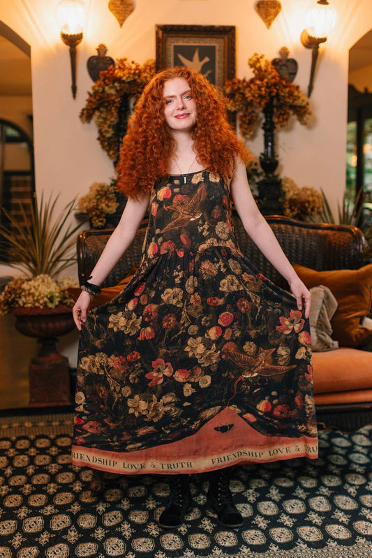 Heart of Gold Bohéme Long Maxi Slip Dress w/ Sacred Heart