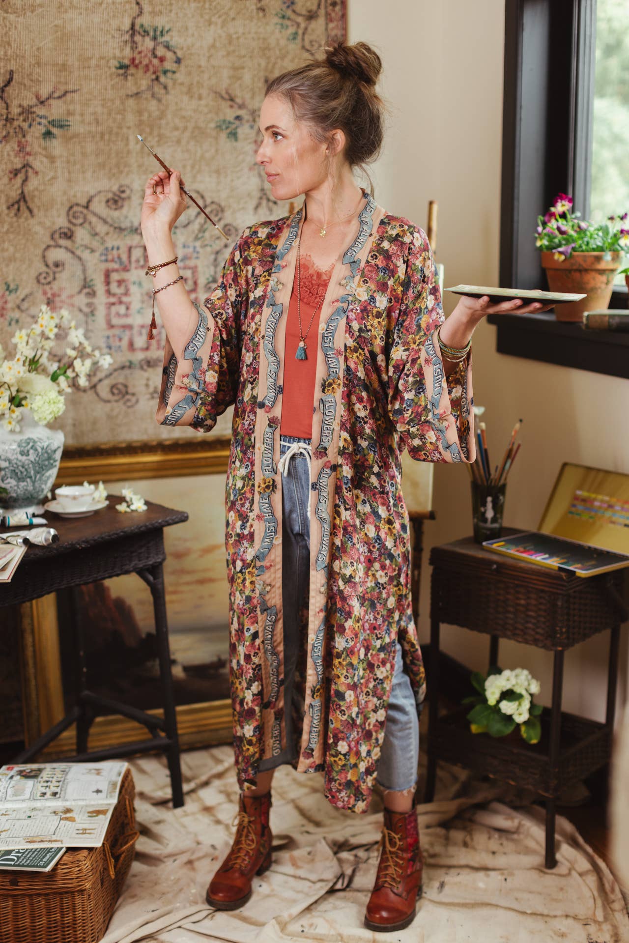 Art of Life Kimono w/ Flower Palette Print