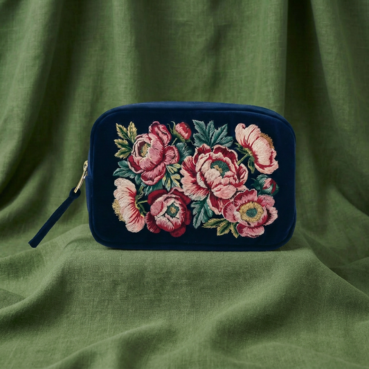 Peony - Prosperity Embroidered Velvet Makeup Bag