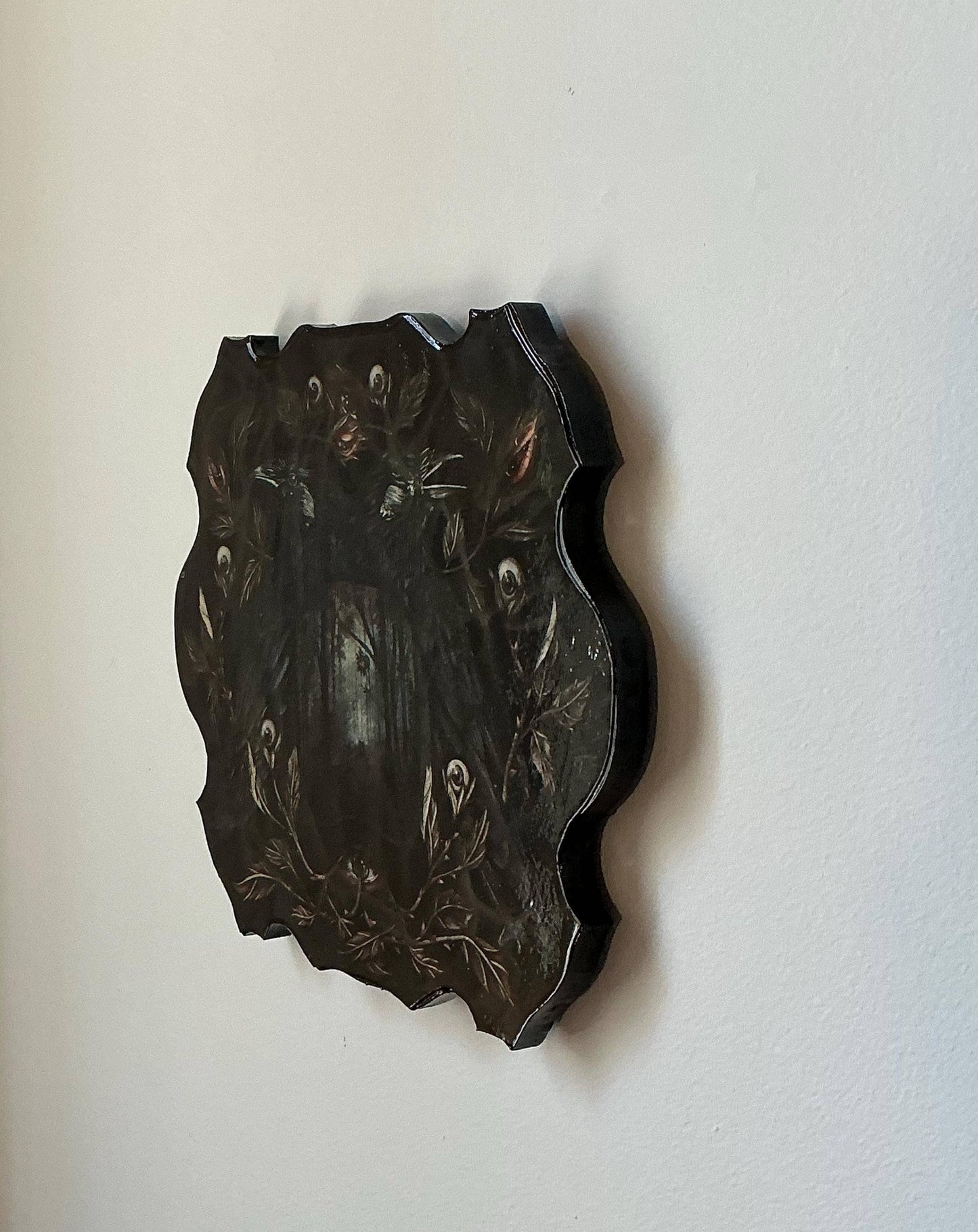 The Gatekeepers - Dark Surreal Watercolor Rose on Wood Panel