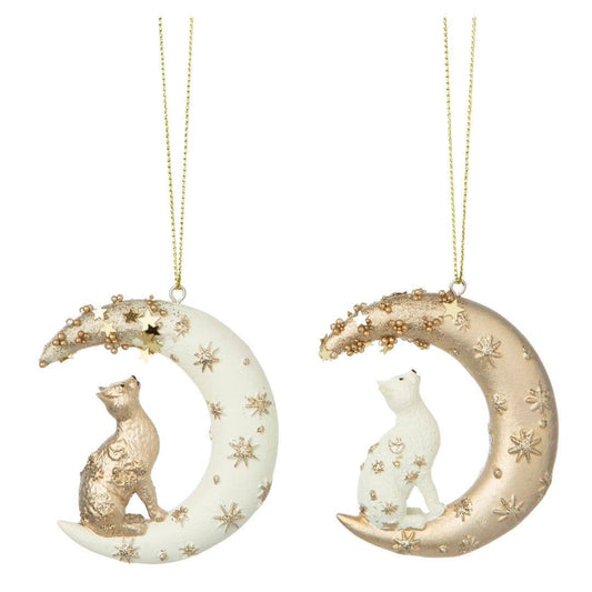 Resin Crescent Moon Cat Ornament