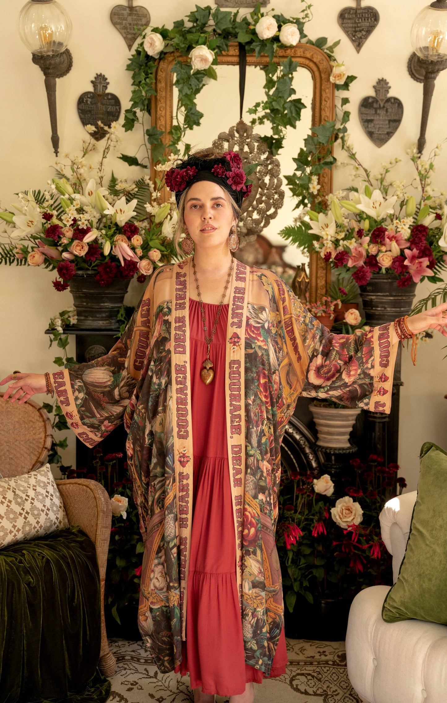Courage Dear Heart with Sacred Heart Duster Kimono