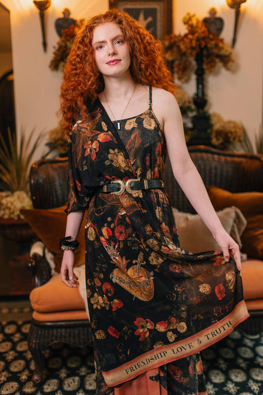 Heart of Gold Scarf w/ Swallows & Sacred Heart