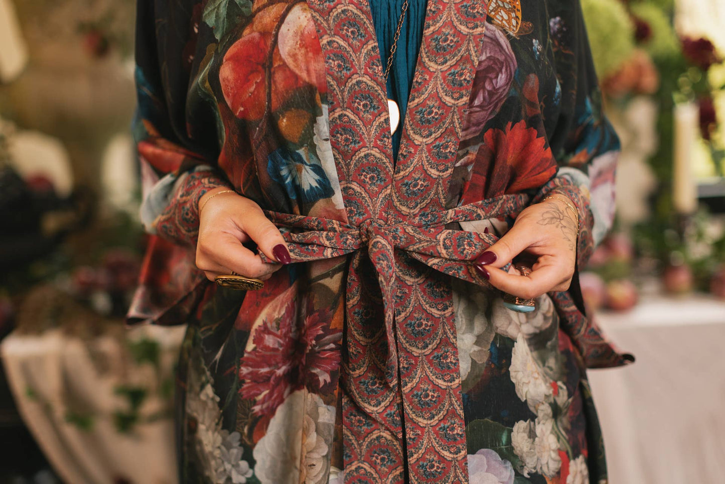 Flight of Fancy Long Duster Kimono Robe w/ Hummingbirds