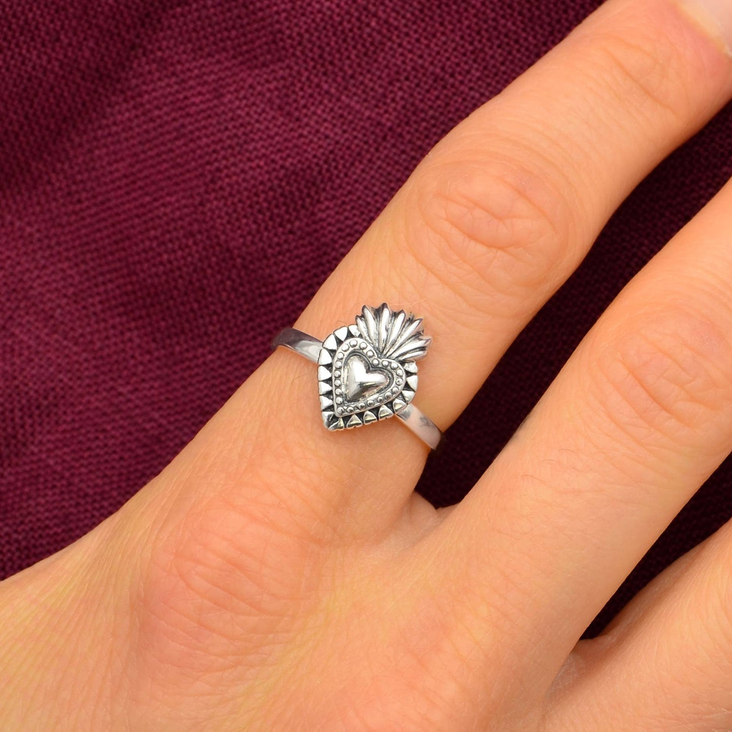 Sterling Silver Flaming Heart Ring