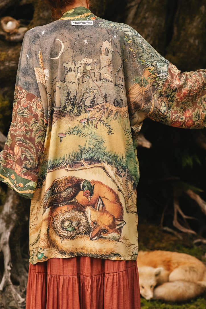 Woodland Wisdom Matinée Duster w/ Florals, Fox & Owl