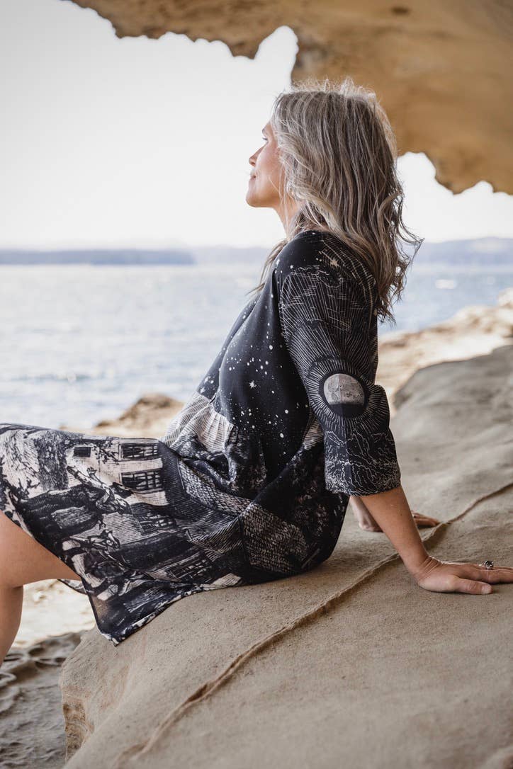 Stargazer Artist Dress with Pockets & Celestial Print