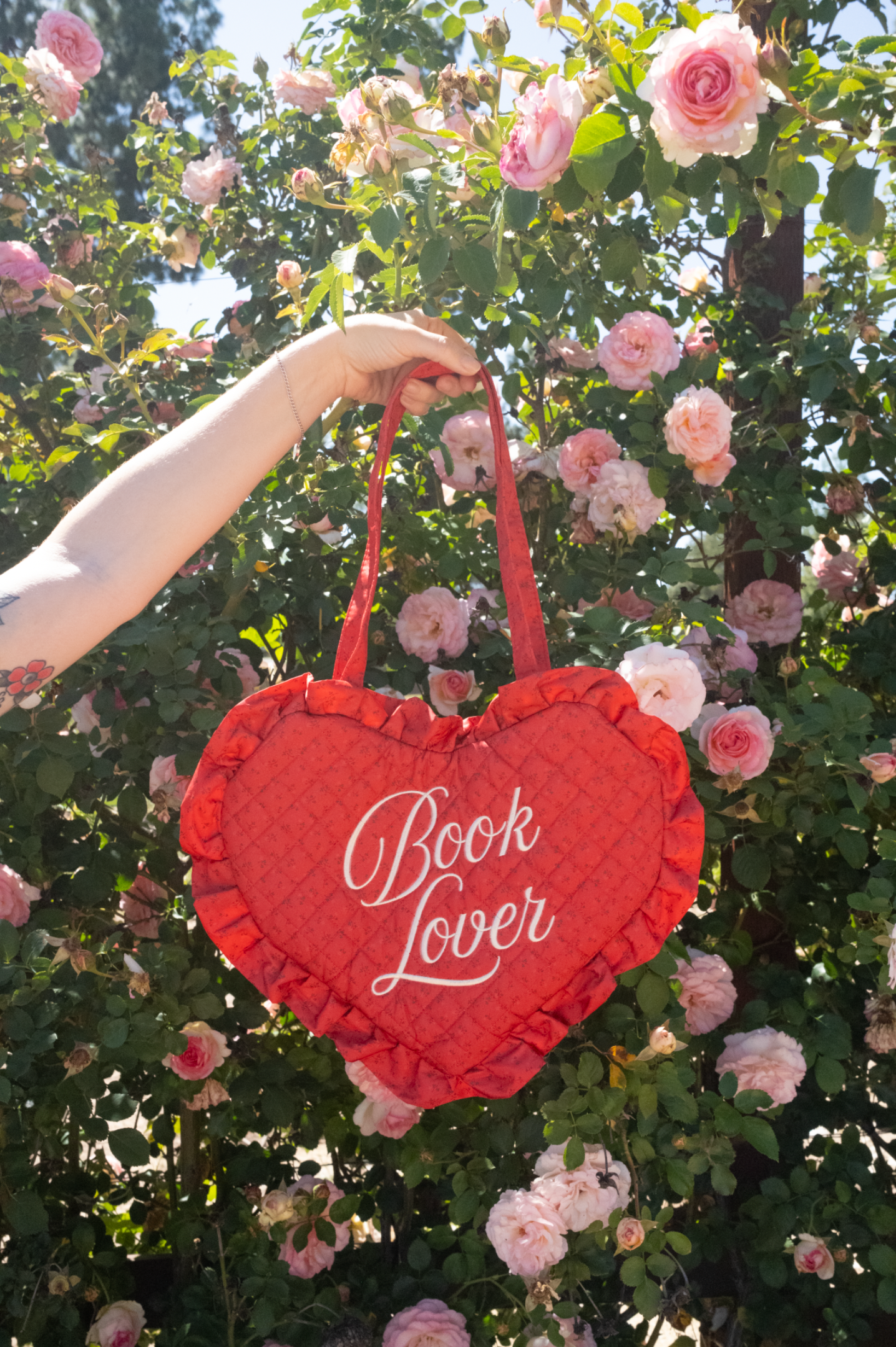 Book Lover Quilted Heart Bag in Red Gingham