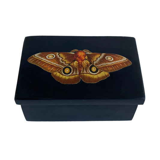 3" Emperor Moth Black Soapstone Trinket-Jewelry Box