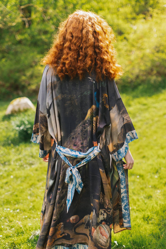 Wild Beauty Opera Duster Bamboo Kimono Robe with Peacock