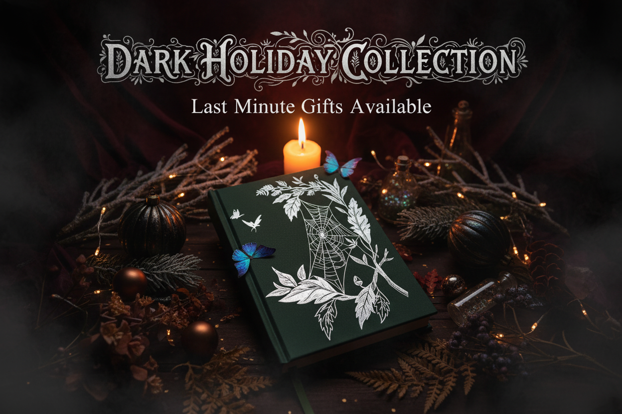 Dark Holiday Collection Banner with Botanist Sketchbook