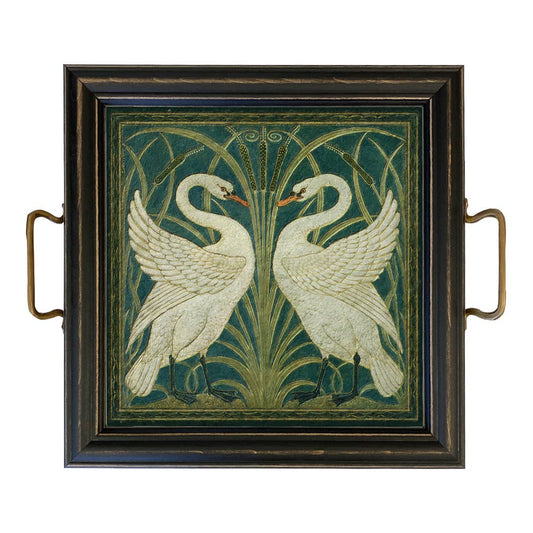 Two White Swans Tray with Brass Handles
