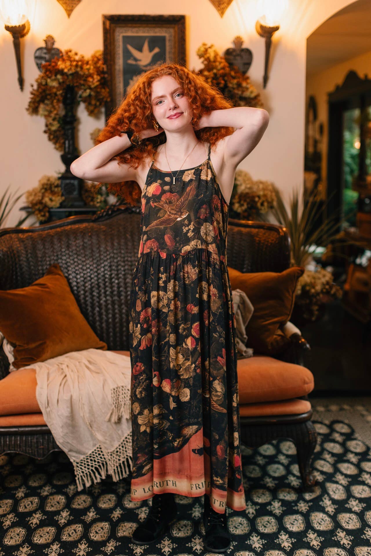Heart of Gold Bohéme Long Maxi Slip Dress w/ Sacred Heart