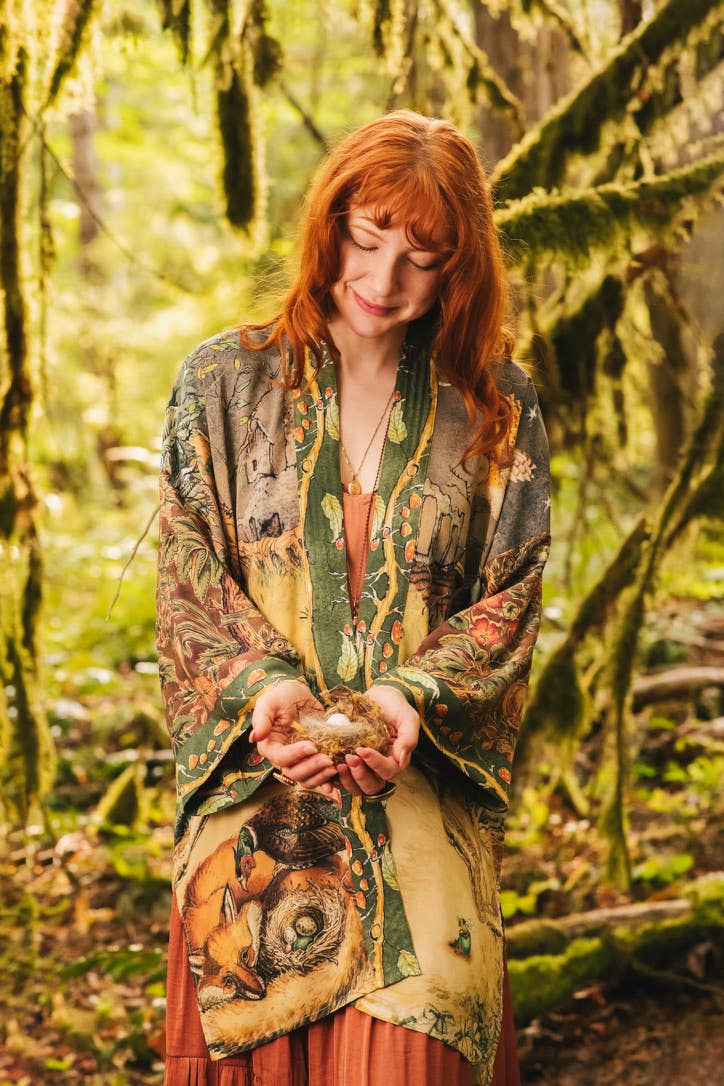 Woodland Wisdom Matinée Duster w/ Florals, Fox & Owl