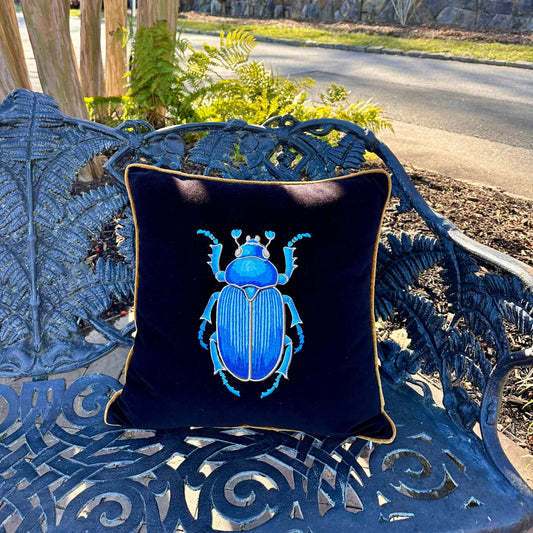 Beetle - The Guardian Embroidered Velvet Pillow